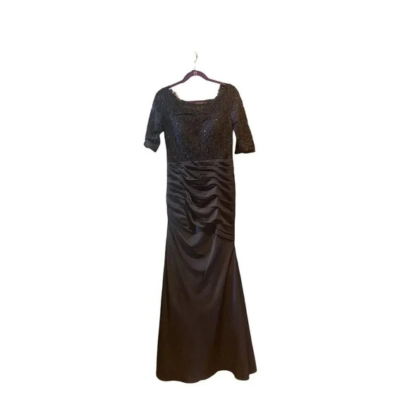 NEW La Femme 24926 Lace and Jersey Trumpet Gown Dress Navy Size 6 - Picture 6 of 13